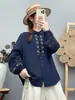 Camisa larga de algodón de gasa de doble capa bordada estilo étnico para mujer, nueva blusa holgada de algodón puro bordada estilo chino, suave y amigable con la piel, moderna