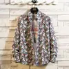 2021 Nueva Camisa de Manga Larga Estampada para Hombre Estilo Coreano Moda Juvenil Casual Ajustada Cardigan Camisa Floral para Hombre