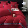 Cobre-leito Acolchoado Moderno Novo Chinoiserie para Casamento Conjunto de Quatro Peças Cobre-leito Vermelho 100% Algodão Capa de Colcha Bordada Estampada Suprimentos para Cama de Casamento