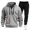 Nuevo Conjunto de Sudadera para Hombre Primavera Otoño Sudadera con Capucha Cremallera Múltiples Bolsillos Sudadera de Manga Larga Deportiva Casual