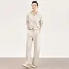 2601401-Conjunto Esportivo Retro Francês para Mulheres, Jaqueta com Capuz e Zíper Solta de Primavera, Calça Casual Estilo Nanyou
