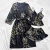 Roupão de Cetim Denilyn Moda Feminina Casual Estilo Luxo Leve Pijama Feminino Primavera e Verão Fino Estampado Roupa de Casa Robe