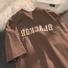Camiseta de manga corta con estampado de letras retro americanas de estilo perezoso para hombre y mujer, estilo Harajuku Hong Kong, holgada, para parejas