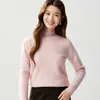 Baicai Rong Temporada Otoño/Invierno Nueva Primera Línea Ropa Lista para Usar Dobladillo Enrollado Sin Costuras Cuello Medio Alto Suéter de Punto de Cachemira Manga Larga