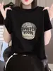 Camiseta de Manga Corta de Algodón Puro para Mujer, Camisa Base de Estilo Moderno Versátil con Estampado, Holgada, Adelgazante, Nuevo Estilo Verano 2026