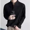 Camiseta de Manga Larga con Cuello Henry Estilo Old Money para Hombre, Diseño Primavera/Otoño, Corte Holgado, Textura de Raya Vertical, Top Casual