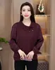 Novedades Otoño 2026 Ropa para Madres Camiseta de Manga Larga con Cuello de Muñeca y Cordones para Mujer Top Elegante Patchwork Adelgazante Holgado