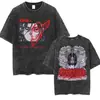 Camiseta Gráfica Vintage Lavada de Anime Attack on Titan para Hombres y Mujeres, Camiseta Oversize Retro de Cómic, Camiseta Casual de Algodón de Moda para Hombre