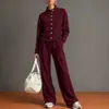 Conjunto de moda europea y americana para mujer 2026, nuevo suéter cárdigan de color liso con cuello alto y pantalones de pierna ancha, un artículo popular en plataformas de comercio electrónico independientes