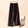 Calça casual cinza de corte slim com perna larga para mulheres, novo estilo primavera/outono 2026, calça de algodão Tencel, cintura alta, calça social reta profissional