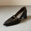 Zapatos de Tacón Grueso con Punta Estilo Retro Francés para Mujer, Nuevo Estilo Versátil para el Trabajo, Tacones Altos Mary Jane Cómodos y Elegantes