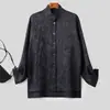 Camisa casual e versátil com gola alta para mulheres, coleção primavera/outono 2026, apresentando um leve design estilo chinês, mangas compridas, corte solto e estampas retrô