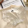 Calcinhas de Verão Retrô Francesa com Bolinhas Creme de Seda Gelada para Mulheres, Renda Sexy nas Bordas, Calcinhas de Algodão Puro com Forro para Estudantes