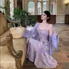 Nuevo Vestido de Tirantes Bordado Jacquard Morado Estilo Chino para Mujer, Verano Ajustado, Sexy, que Resalta la Figura, Impresionante Vestido Largo de Vacaciones
