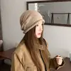 Gorro de Inverno Plissado Estilo Relaxado Proteção Contra o Frio Grande Circunferência da Cabeça Chapéu de Tricô Chapéu Cobertura para a Cabeça ao Ar Livre Chapéu Quente para o Frio Mulheres