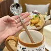 Cuchara redonda de imitación de palisandro, alto valor estético, mango largo, cabeza redonda, cuchara para arroz casera, cuchara para sopa, cuchara para postre, cuchara de acero inoxidable