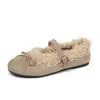 Sapatos de Pelúcia com Laço e Solado Macio para Mulheres, Uso Externo de Inverno, Novo Estilo 2026, Quente, Solado Plano, Mary Janes de Cano Baixo, Sapatos de Algodão