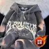 Marca de moda de rua tops retrô para casais, moletom com zíper e capuz fino estilo BF solto casual para primavera e outono para homens e mulheres
