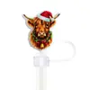 Tapas de Paja Navideñas Dibujos Animados Vaca de las Tierras Altas Tapones para Polvo 10 mm Cubiertas de Paja de Goma Suave Decorativas Impresas Regalos Festivos Venta al por Mayor