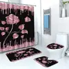 Série Rosa Cortina de Chuveiro Tapete de Chão Conjunto de Quatro Peças Banheiro Doméstico Divisória de Separação Seca e Úmida Cortina de Chuveiro Cortina de Chuveiro à Prova d'Água