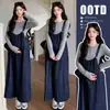 Novidade Outono 2026: Blusa de Tricô para Gestante + Macacão Casual Versátil Estilo Coreano para Gestante