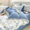 Conjunto de cama de quatro peças em algodão lavado classe A, gaze de camada dupla, estilo fresco, capa de edredom, capa de edredom individual, lençol de cama, lençol de cama, conjunto de três peças para dormitório 4