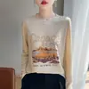 Suministrado directamente por fabricantes transfronterizos, camisa de manga larga con estampado de líneas geométricas y patrón de montaña simple, nueva camiseta básica versátil de otoño e invierno para ir al trabajo