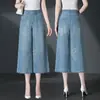 3183 Pantalones Vaqueros Cortos de Flor de Mariposa para Mujeres de Mediana Edad, Tallas Grandes, Pierna Ancha, Sueltos, para Mediana Edad y Mayores, Verano Delgados Estilo Nuevo