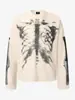 Outono e Inverno Europeu e Americano Transfronteiriço Hip-Hop Americano Tendência Streetwear Estampa de Esqueleto Solto Quente Manga Longa Tops para Homens e Mulheres