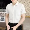 Camisa Negra para Hombre de Manga Corta de Verano de Seda Helada Camisa Casual de Negocios Ropa Formal Elástica Sin Planchar Antiarrugas Camisa de Media Manga