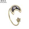 Estilo étnico transfronteiriço de aço inoxidável diamante lua estrela anel de abertura luz de luxo nicho de jóias design Yiwu atacado