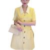 Vestido Tailleur Estilo Socialite, Gola Polo Amarela Estilo Chanel, Verão 2026, Vestido Reto Simples para o Dia a Dia, Vestido Profissional