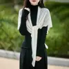 Xale Tricotado em Jacquard Vazado 100% Lã Pura para Mulheres, Cardigã com Amarração e Tiras Triangulares, Peça de Roupa Externa Elegante e Versátil