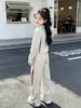 Conjunto Deportivo Casual para Niñas, Estilo Primavera y Otoño, Conjunto de Dos Piezas con Top de Manga Larga con Cuello y Pantalones de Pierna Ancha, Versión Coreana, Corte Holgado, Moderno para Niños Mayores