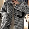 Otoño e Invierno Nuevo Estilo Transfronterizo de Comercio Exterior Camisa de Cuadros Blanco y Negro con Letras Camisa de Manga Larga Chaqueta para Mujer Pg0641