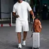 Roupa de Verão Jacquard Xadrez Transfronteiriça Masculina Respirável Gola Redonda Solta Casual Manga Curta Calção Terno para Homem