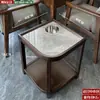 Mesa de Café Mahjong de Gama Alta con Forma de Abanico para Hotel Madera Maciza Placa de Roca Pequeño Estante de Almacenamiento Sala de Ajedrez y Cartas Estante para Agua de Té Especial para Casa de Té Antiescaldado