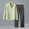 Camisa de Lino Puro de Manga Larga Primavera y Otoño para Hombre Commute Casual Todo Material de Lino Camisa Transpirable Top Estilo Chino