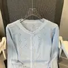 Cárdigan Corto de Punto Hueco Versátil Estilo Coreano para Mujer Verano Nueva Llegada Ropa Exterior Adelgazante Top Corto Camisa de Aire Acondicionado