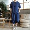 Novo terno casual masculino de verão estilo chinês jovem casual simples retrô solto algodão e linho duas peças terno Tang