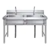 Fregadero de Acero Inoxidable 304 Engrosado de un Solo y Doble Seno Lavabo Escolar Fregadero para Lavar Platos de Cocina Comercial Cantina