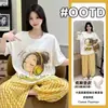 Pijama de Venta Caliente de Fábrica Original con Almohadillas en el Pecho para Mujer, Mangas Cortas y Pantalones Largos, Ropa de Casa de Verano, Conjunto de Algodón Nube para Usar Fuera