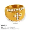 Anel Cruzado Europeu e Americano com Pedras de Diamante e Pérolas de Água Doce, Banhado a Ouro 18K, Anel Geométrico Aberto de Concha Branca para Joias Femininas