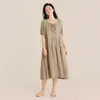Camisola Simples de Crepe de Camada Dupla para Mulheres na Primavera e Verão com Gola Redonda e Amarração, Roupão Longo Doce para Estudantes, Loungewear de Caimento Solto