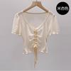 Tops de Danza, Ropa de Gasa Delgada de Verano, Disfraces de Danza China con Cordón de Manga Corta para Danza Clásica, Ropa de Práctica para Mujeres, Adultos