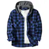 2026 Estilo Novo Primavera e Outono Transfronteiriço Camisa com Capuz Xadrez Vermelho e Preto para Homens, Roupa Externa Casual Tendência Solta