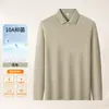 Camiseta de Manga Larga para Hombre de Tencel Lyocell Lino Modal Algodón Camisa Polo Otoño Invierno Nueva Camisa Base con Cuello para Hombre