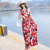 Vestido Floral de Algodão e Seda Plus Size Novo Verão 2026, Vestido Flare Emagrecedor Estilo Mãe, Vestido Longo Estilo Praia, Vestido de Férias