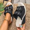 Nuevas sandalias tipo chancla de mezclilla con hebilla de cinturón de correa ancha, talla grande, estilo de comercio exterior para mujer, perfectas para el verano y salidas casuales