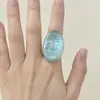 Anillo de Luz Circular de Diseño de Nicho de Venta Caliente Transfronteriza, Esmalte Interior Perlado, Anillo de Dedo Ovalado Transparente de Resina Exagerado, Estilo Europeo y Americano
